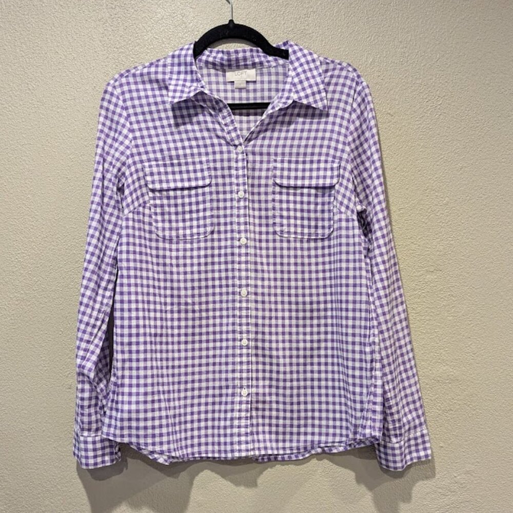Ann Taylor LOFT * Purple/White Plaid Button-Up * Women’s Size Small